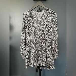 MOD Boutique Long Sleeve Surplice Romper With Tie Waist